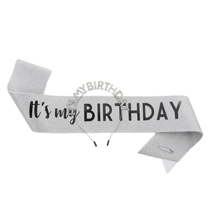 Silver glitter birthday sash and headband set with black It's my BIRTHDAY lettering