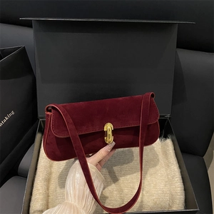Borsa a Tracolla Donna in PU Scamosciato Retrò Grande Capacità Sottobraccio Minimalista Tinta Unita Quadrata Con Ciondolo Plush