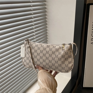 Fashion Women PU Leather Underarm Bag Vintage M Letter Monogram Print Large Capacity Shoulder Bag Casual Daily Handbag