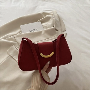 Women Fashion PU Underarm Bag Vintage Minimalist Shoulder Bag With Metal Buckle Large Capacity Daily Tote Handbag
