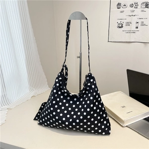 Chic black and white polka dot nylon tote bag with large capacity for autumn 2025