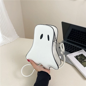 Ghost Shaped Cartoon PU Leather Crossbody Bag Cute Small Shoulder Bag For Women Halloween Party Personal Fashion Bag