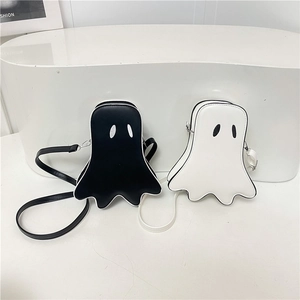 Cute ghost-shaped mini crossbody bags in black and white with minimalist wave design