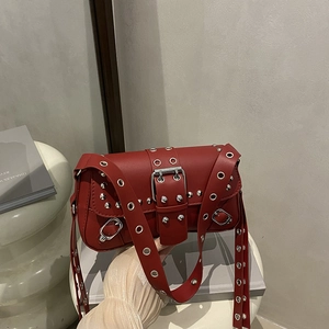 Rivet Punk Moto Shoulder Bag PU Leather Y2K Retro Underarm Crossbody Bag Leopard Print Fashion Women Streetwear Handbag