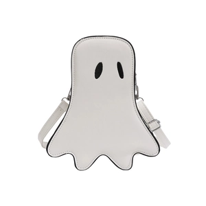 Cute cartoon ghost crossbody bag in white PU leather for Halloween with adjustable strap