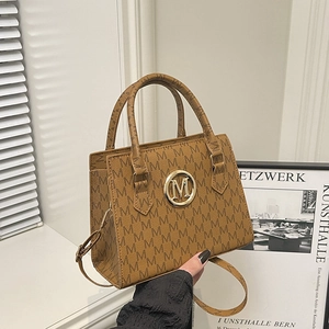 Mode PU Leder M Buchstaben Monogramm Druck Schultertasche Für Damen Gold Metall Logo Crossbody Handtasche Casual Alltagstasche