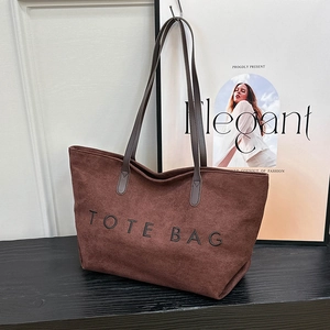 Große Kapazität Wildlederoptik PU Leder Tragetasche Für Damen Minimalistisch Buchstaben Druck Schulter Handtasche Mode Lässige Pendler Tasche