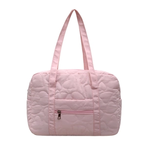 Light pink embroidered heart tote bag with large capacity and zip pocket for travel