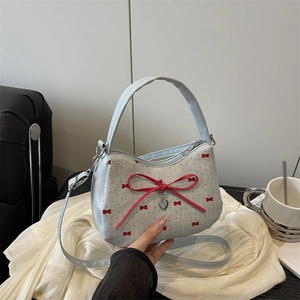 Sac à Épaule en PU pour Femme Doux Nœud Pendentif Coeur Sac à Main Chic à Pois Bandoulière Quotidien Polyvalent Sac à Main