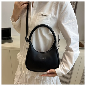Fashion & Bags Leather print detail on a black crescent-shaped shoulder bag