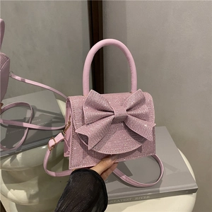 Elegante Borsa da Sera da Donna con Fiocco Glitter Strass Borsa a Spalla Tracolla Piccola Squadrata per Feste