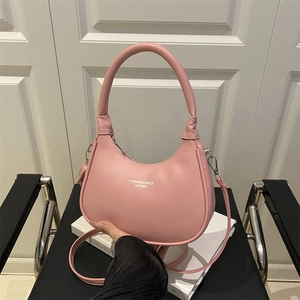 Urban Minimalist PU Leather Hobo Shoulder Bag With Stamped Letters Solid Color Fashion Commuter Underarm Bag For Women