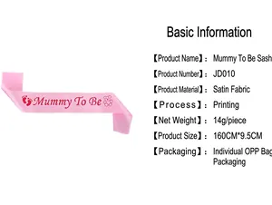 Pink satin Mommy To Be sash with 160x9.5cm dimensions for baby shower party celebrations