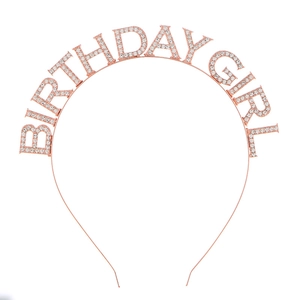 Sparkling rose gold Birthday Girl headband with rhinestone letters for party decoration
