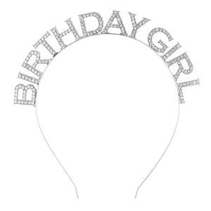 Silver Birthday Girl headband with sparkling rhinestones for party celebrations