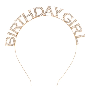 Sparkling gold Birthday Girl rhinestone tiara and alloy headband for birthday celebrations