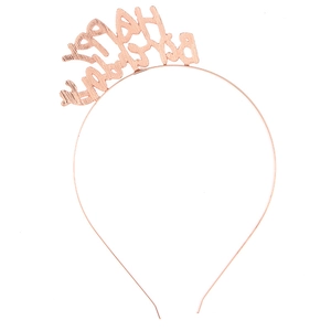 Rose gold Happy Birthday party crown headband with minimalist metallic lettering