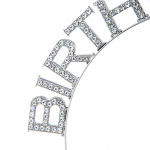 Macro shot of Birthday Girl headband detailing silver alloy and inlaid rhinestones