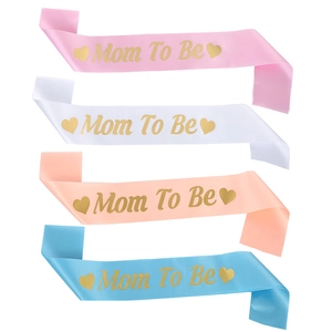 Set of 4 Mom To Be satin sashes with gold foil lettering for baby shower parties