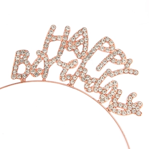 Rose gold Happy Birthday headband with sparkling rhinestones for women celebration