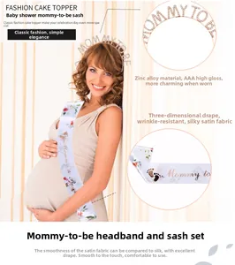 Kit écharpe et serre-tête Mummy To Be en métal or rose et satin blanc pour baby shower