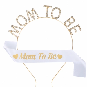 Baby Shower Mom To Be Party Decor Rhinestone Alloy Headband And Satin Sash For Pregnant Women Pregnancy Celebration Accessory