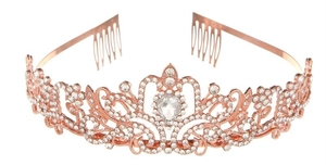 Detailed macro view of rose gold alloy crystal crown with intricate hollow patterns