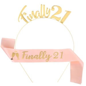 Ensemble Écharpe et Tiare Finally 21 pour Femmes Décorations de Fête de 21e Anniversaire Tiare en Alliage Écharpe Satin