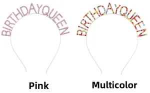 Détail des serre-têtes Birthday Queen en métal avec strass roses et multicolores