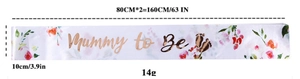 Banda Mummy to Be para baby shower con estampado floral y letras doradas 160cm