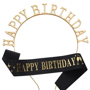 Serre-tête Happy Birthday en Alliage Métallique Avec Écharpe en Satin Ensemble Décorations de Fête pour Femmes Filles