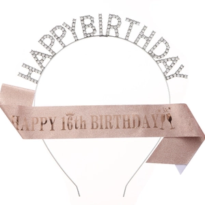 Ensemble couronne en strass argenté et écharpe rose doré pour 16ème anniversaire