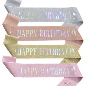 Happy Birthday Sash Glitter Satin Ribbon Birthday Girl Queen Party Favor Decoration For Women Girls Birthday Party Supplies