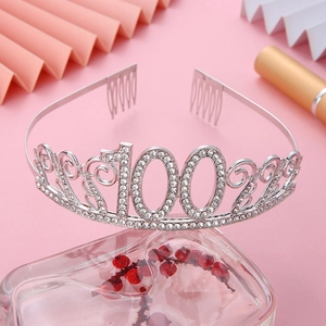 Sparkling silver crystal 100th birthday crown tiara with comb for women's party