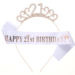 Rose Gold Birthday Queen Tiara And Satin Sash Rhinestone Number Crown For Women Milestone Birthday Party Decorations Jewelry
