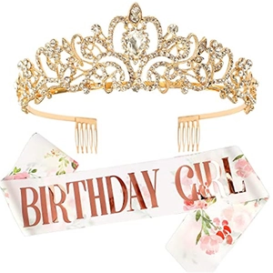 Crystal crown and birthday girl sash set with floral prints for party celebrations