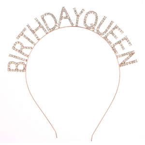 Serre-Tête Birthday Queen de Luxe en Alliage pour Femmes Décorations de Fête d'Anniversaire Diadème à Lettres en Strass