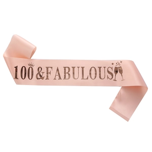 Elegant 100 And Fabulous Birthday Sash Satin Fabric Gold Foil Lettering Celebration Shoulder Strap For Centennial Party Women Decoration