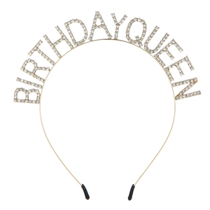 Serre-tête Birthday Queen étincelant avec cristaux et strass sur monture métal