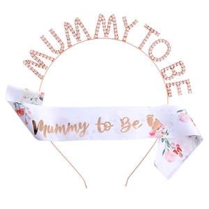 Diadema Mummy to Be oro rosa y banda de satén floral para fiesta baby shower