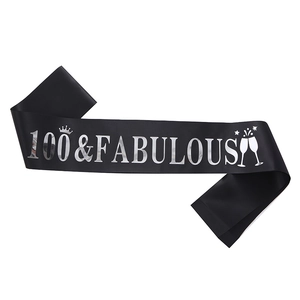 Elegant black 100 Fabulous birthday sash with silver foil lettering and crown icon