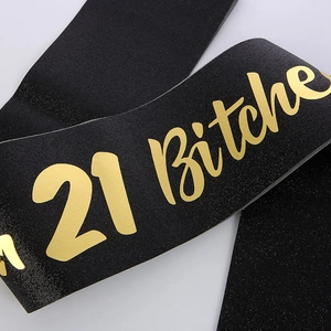 21st birthday black glitter sash with elegant gold metallic lettering for party outfit