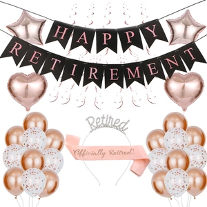 Set Decorazioni Festa Pensionamento Oro Rosa Tiara Retired Strass Fascia Raso Happy Retirement Banner Palloncini Donna