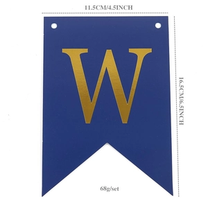 Detail of blue swallowtail bunting flag with gold W letter and 11.5x16.5cm dimensions