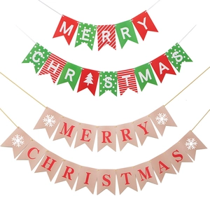 Merry Christmas Banner Happy New Year Garland Hanging Decoration Holiday Party Home Wall Bunting Flags Paper Ornaments