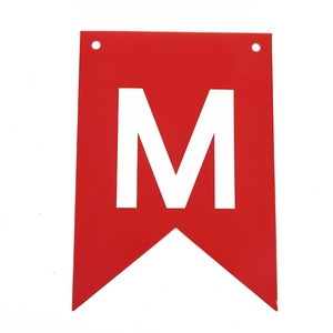 Red swallowtail Merry Christmas banner flag with white letter M for holiday party decor