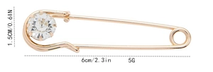 Detail showing dimensions and weight of the gold crystal brooch pin for women