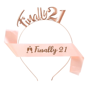 Finally 21 rose gold birthday tiara and pink sash set for girls party supplies