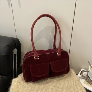 Sac à Épaule Vintage en PU Aspect Daim pour Femmes Sac sous le Bras Grande Capacité Rétro Doubles Poches Sac Fourre-tout Fermeture Éclair