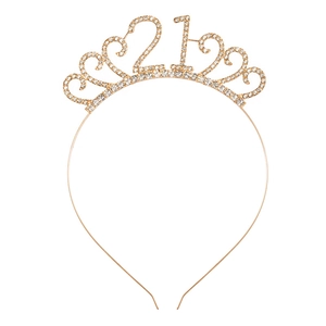 Elegant 21st birthday tiara headband in rose gold with shimmering rhinestones for party